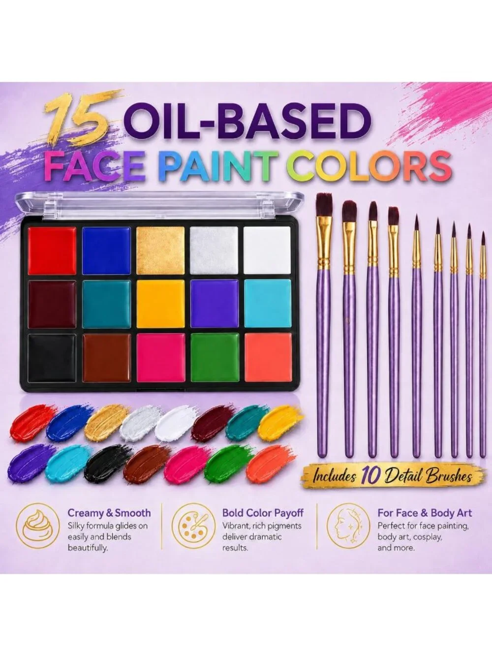 Women's Classic Face Body 10 Pcs Brushes Set Paint Oil Palette Makeup Kit